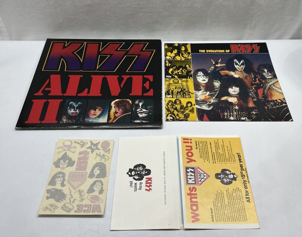 KISS~ALIVE II 2 LP +TATTOOS BOOKLET & MERCH FORM 1977 ORIG 1ST PRESS NBLP 7076